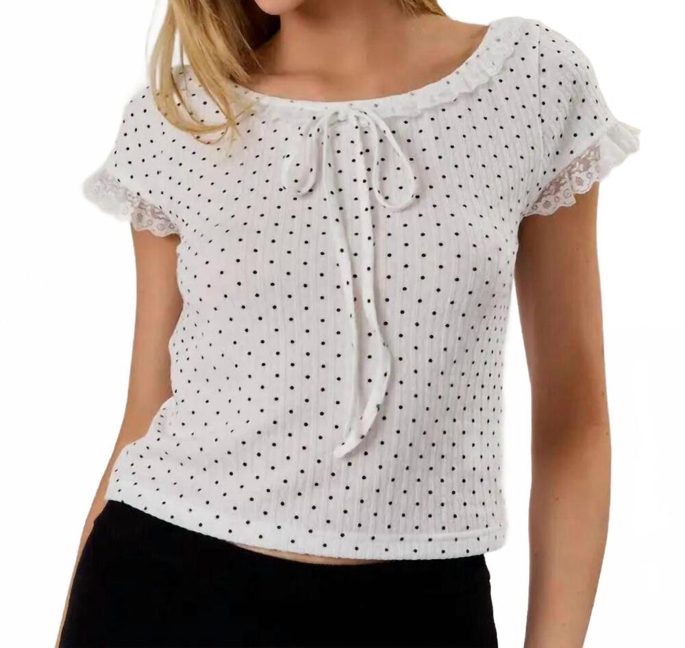 NEW SUNDAY EDITION boat neck polka dot top in white